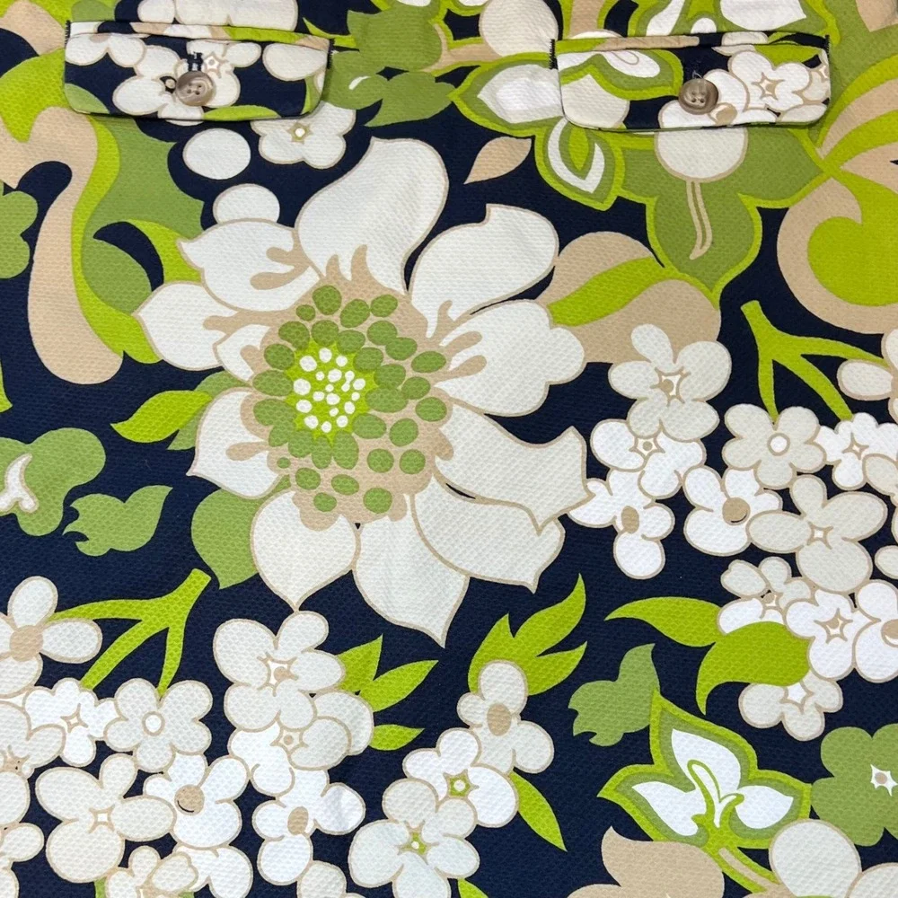J.Crew Floral Print Mini‎ Skirt Womens Size 2 Green White Black Mod Retro
